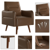 Accent Chair Modern PU Leather, Cozy Reading Armchair, Wood Legs-Wood Grain, for Adult - as Pic