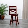 30" Bar Height X-Back Swivel Stool, Cherry Finish, Beige Fabric Seat - as Pic