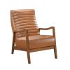 1pc Accent Chair Brown Faux Leather Walnut Finish Solid Rubberwood Modern Living Room Furniture - as Pic