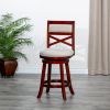 30" Bar Height X-Back Swivel Stool, Cherry Finish, Beige Fabric Seat - as Pic