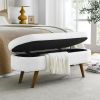 Ottoman Oval Storage Bench,Rubber Wood Legs - White