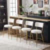 Set of 2 modern teddy fabric upholstered bar stools - Metal base high stool - Suitable for kitchen, dining and living room - Beige - Stylish and comfo