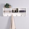 White Entryway Wall Mounted Coat Rack with 4 Dual Hooks Living Room Wooden Storage Shelf - as pic