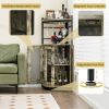 Industrial Corner Bar Cabinet with Glass Holder and Adjustable Shelf - Rustic Brown