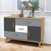 Free-standing Storage Floor Cabinet with 2 Doors and 3 Drawers - Grey, white, black