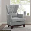 Button Tufted Wing-Back Accent Chair 1pc Light Gray Fabric Upholstered Pillow Solid Wood Traditional Living Room Furniture - as Pic