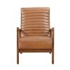 1pc Accent Chair Brown Faux Leather Walnut Finish Solid Rubberwood Modern Living Room Furniture - as Pic