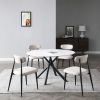 53.15" Modern Round Dining Table White Sintered Stone Tabletop with 4pcs Metal Cross Legs - as Pic