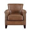 Traditional Brown Leather Accent Chair 1pc Solid Wood Frame Top-Grain Leather Nailhead Trim Classic Modern Living Room Furniture - as Pic