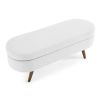 Ottoman Oval Storage Bench,Rubber Wood Legs - White