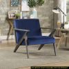 Retro Style Velvet Upholstered Blue Accent Chair 1pc Solid Rubberwood Antique Gray Finish Modern Home Furniture - as Pic