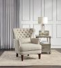 Traditional Living Room Luxury Accent Chair 1pc High Flair-Back Button-Tufted Beige Nailhead-Trim Lumbar Pillow Soldi Wood Furniture - as Pic