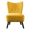 Unique Style Accent Chair Yellow Velvet Covering Button-Tufted Back Brown Finish Wood Legs Modern Home Furniture - as Pic