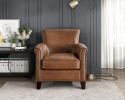 Traditional Brown Leather Accent Chair 1pc Solid Wood Frame Top-Grain Leather Nailhead Trim Classic Modern Living Room Furniture - as Pic