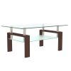 Rectangle Walnut Glass Coffee Table;  Clear Coffee Table;  Modern Side Center Tables for Living Room;   Living Room Furniture - Walnut