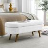 Ottoman Oval Storage Bench,Rubber Wood Legs - White