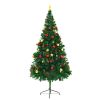 Artificial Pre-lit Christmas Tree with Baubles Green 7 ft - Green