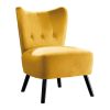 Unique Style Accent Chair Yellow Velvet Covering Button-Tufted Back Brown Finish Wood Legs Modern Home Furniture - as Pic