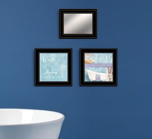 Set Of Three Wash Black Framed Bathroom Wall Art With Mirror