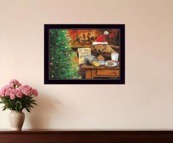 Christmas Eve Puppy Black Framed Print Wall Art