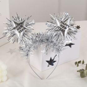 Hair Hoop With Five Pointed Star Flowers Happy New Year Christmas (Color: Silver)