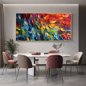 Handmade Oil Painting Original Colorful Feathers Oil Painting On Canvas Large Wall Art Abstract Colorful Painting Custom Painting Living room Home Wal (STYLE: 1, size: 100x150)