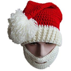 Santa's Hat Beanie Winter Soft Warm Hand Knitted Cap Christmas Bearded Hat for Men (Color: White)