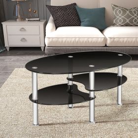 Tempered Glass Oval Side Coffee Table (Color: Black)