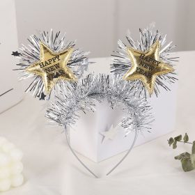 Hair Hoop With Five Pointed Star Flowers Happy New Year Christmas (Color: Gold)