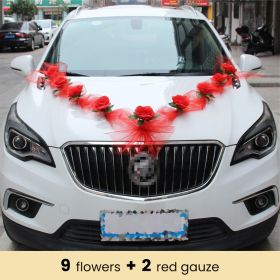 White/Red Rose Artificial Flower Wedding Car Decor Kit Bridal Car Decorations Romantic Fake Rose Ribbons Silk Flower Door Handle (Color: Set B, Ships From: CN)